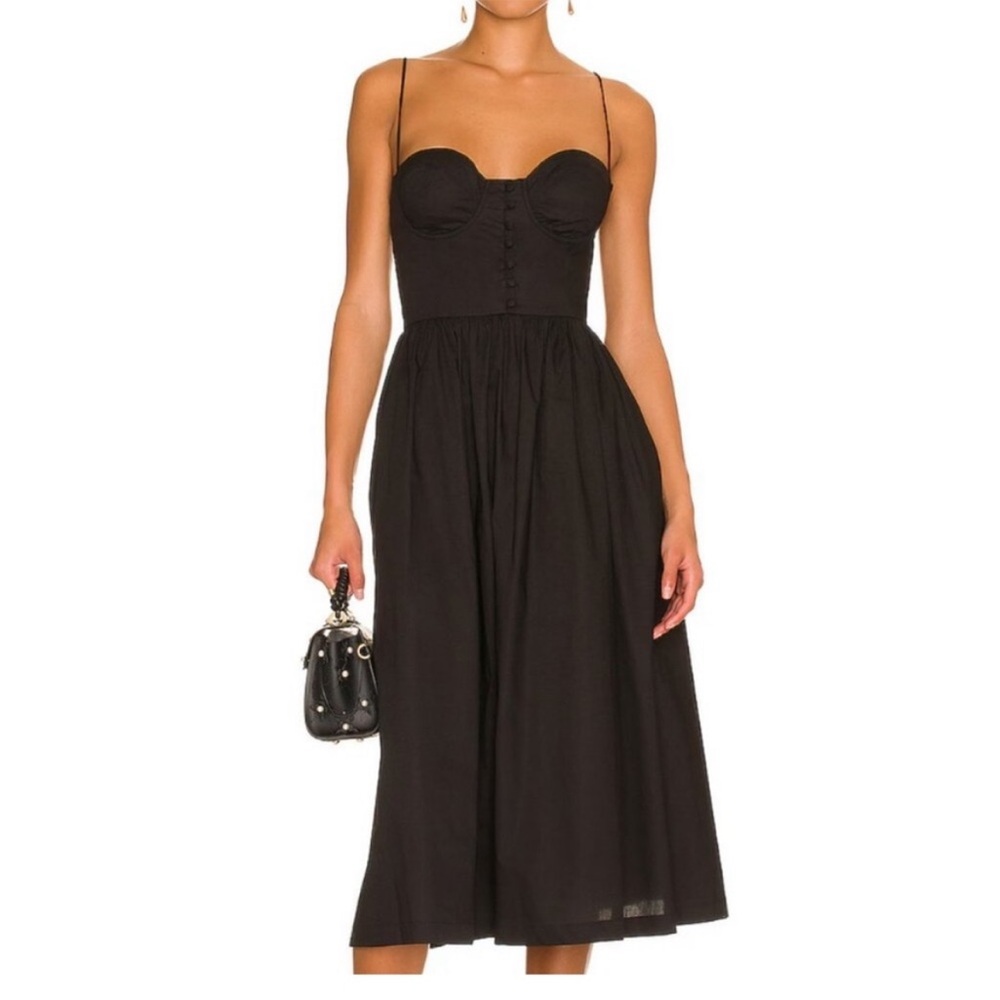 L'Academie Black Sleeveless Spaghetti Strap Midi Dress